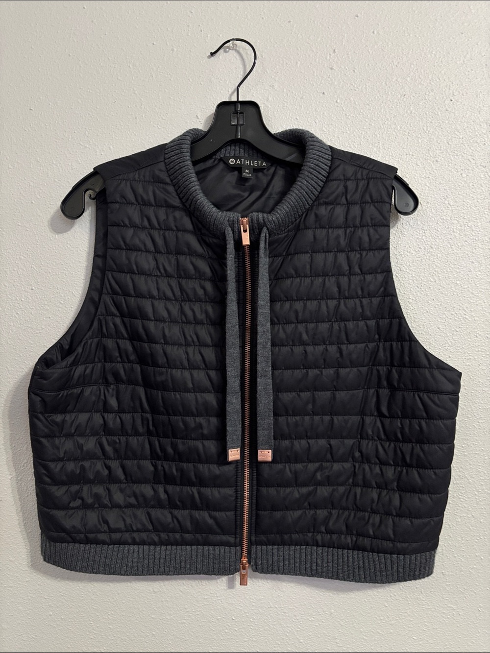 Athleta Black Quilted Puffer Vest with Charcoal Trim